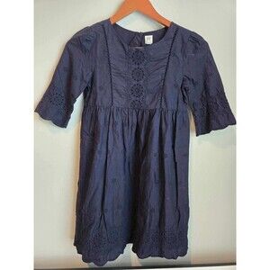 Gap Kids Girls Dress Size M (8) Fall Eyelet Embroidered Navy cotton Classic